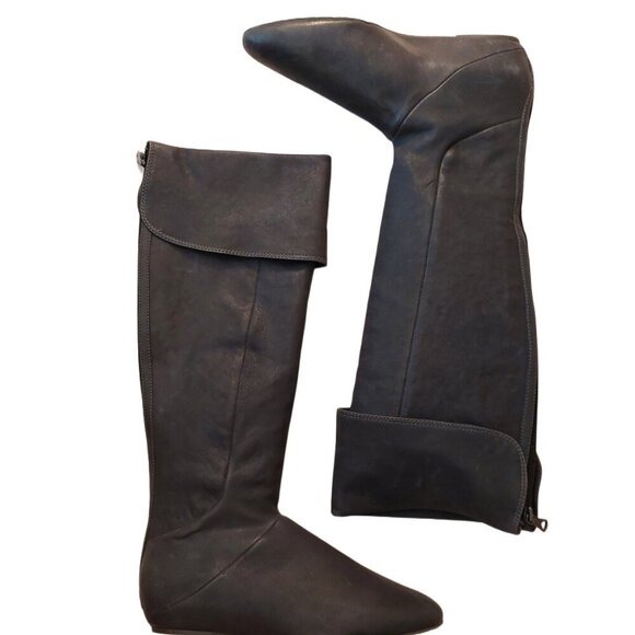 BCBGMAXAZARIA Hughes Charcoal/Grey Over-the-Knee Leather Flat Boots $495 - Picture 3 of 7